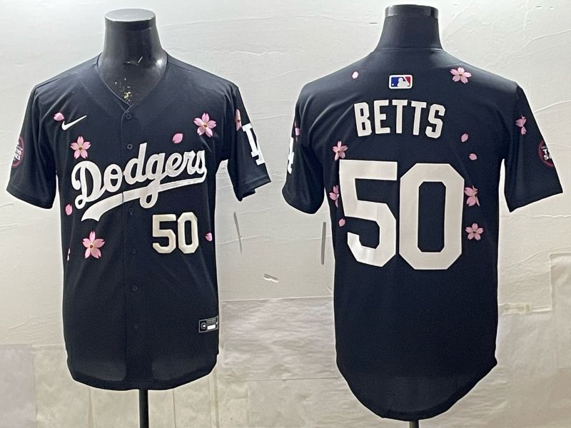 Men 2025 Nike Los Angeles Dodgers #50 Betts Black Game MLB Jersey 018
